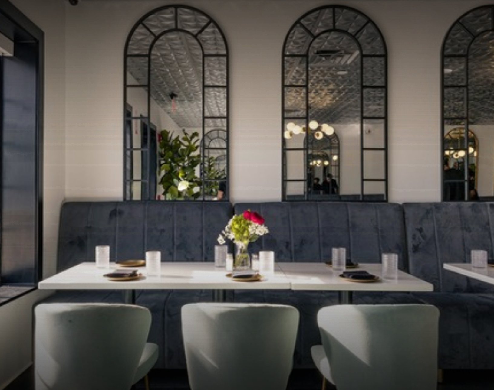 The whole restaurant set for a private event